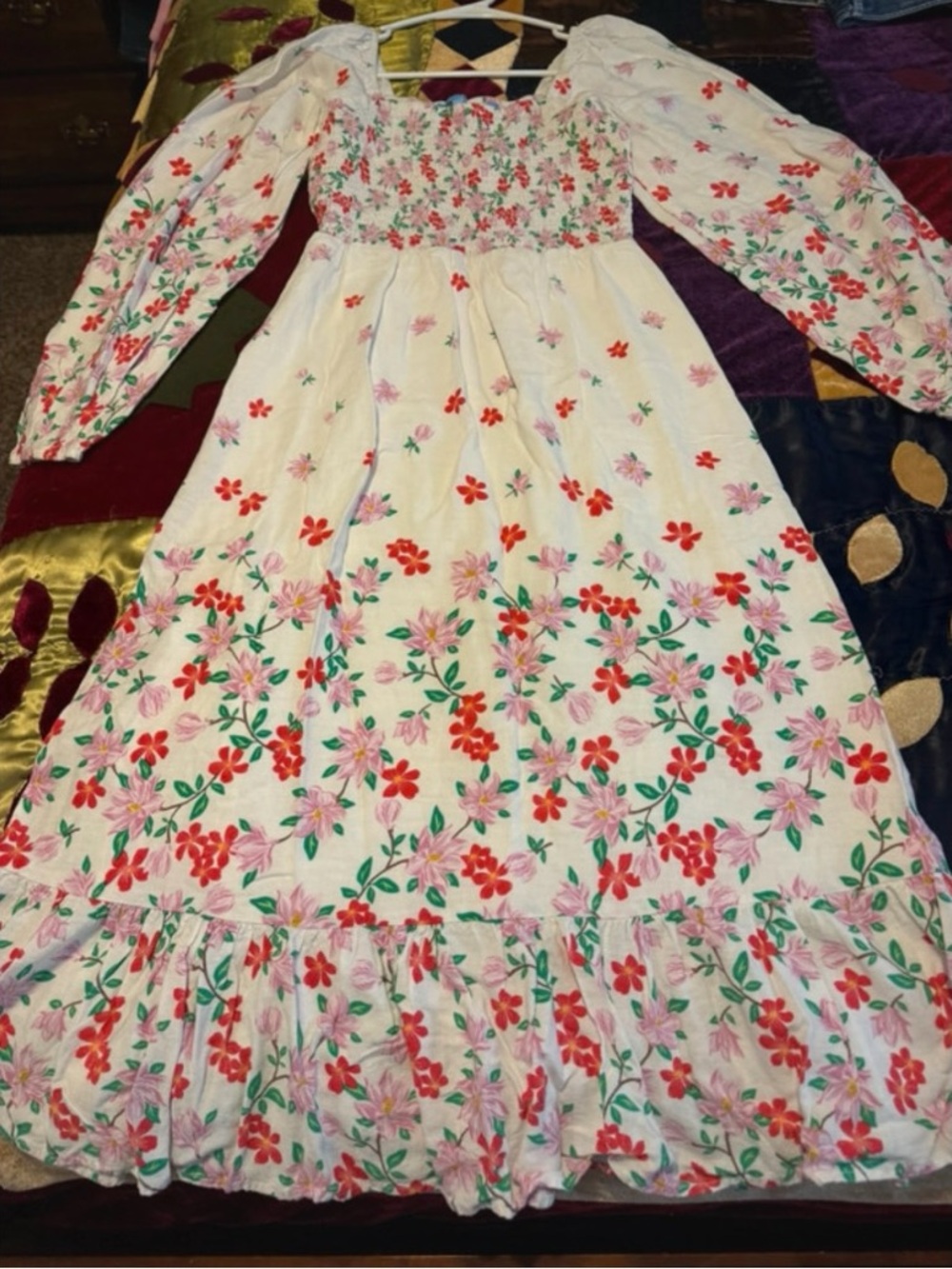 Draper James White Midi Dress with Pink & Red Floral Print